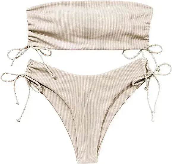 Summer Tube Bikini With Drawstring Design Solid Color Charming Swimsuit For Beach Party Womens Clothing