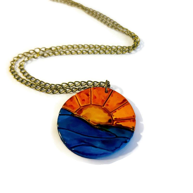 Sunrise Pendant Necklace, Sun Rise over Ocean