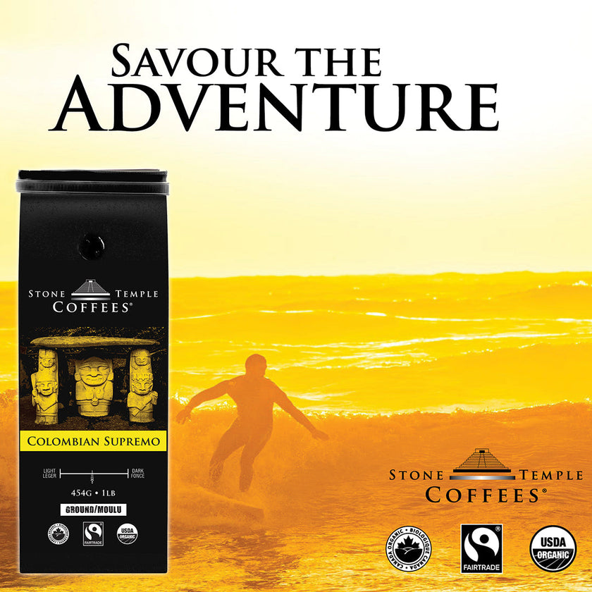 Colombian Supremo - Whole Bean, Medium Roast, Certified Organic OCIA/ Fairtrade Coffee 1lb/454g