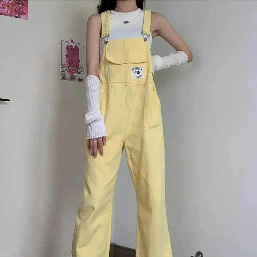 Women's Denim Overall – High Waist Loose Straight Leg Suspender Bib Overall