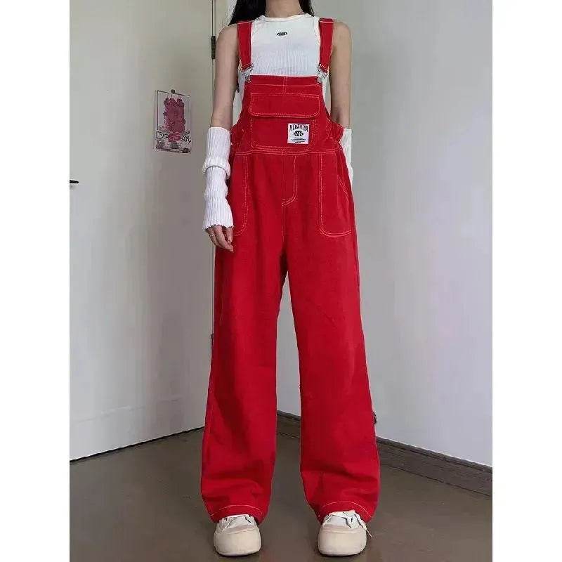 Women's Denim Overall – High Waist Loose Straight Leg Suspender Bib Overall
