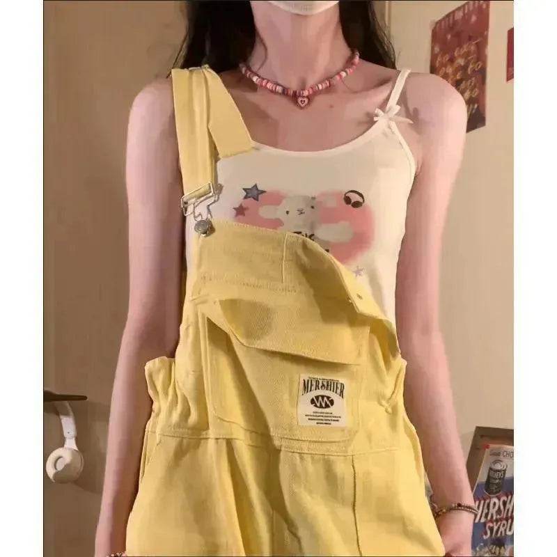 Women's Denim Overall – High Waist Loose Straight Leg Suspender Bib Overall
