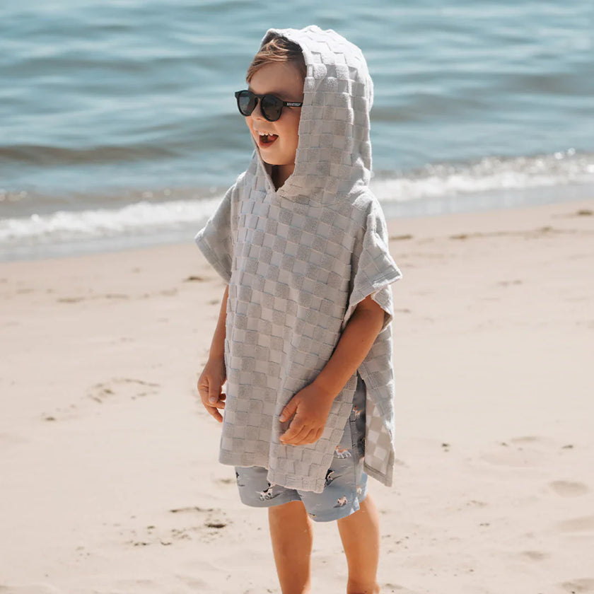 Beach Poncho | Faded Blue Checkerboard | Petit Lem