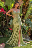Spaghetti Straps Embellished Mesh Corset Stretch Satin