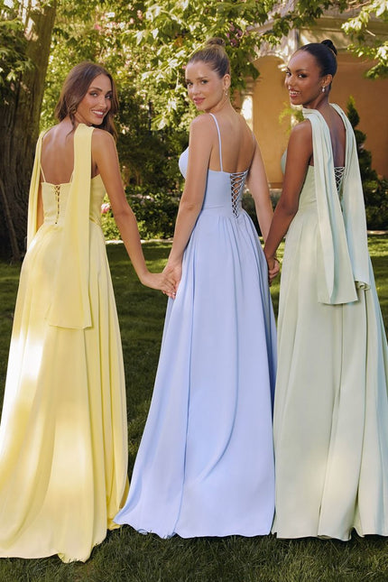 A-line gown features a strapless lace-up corset back