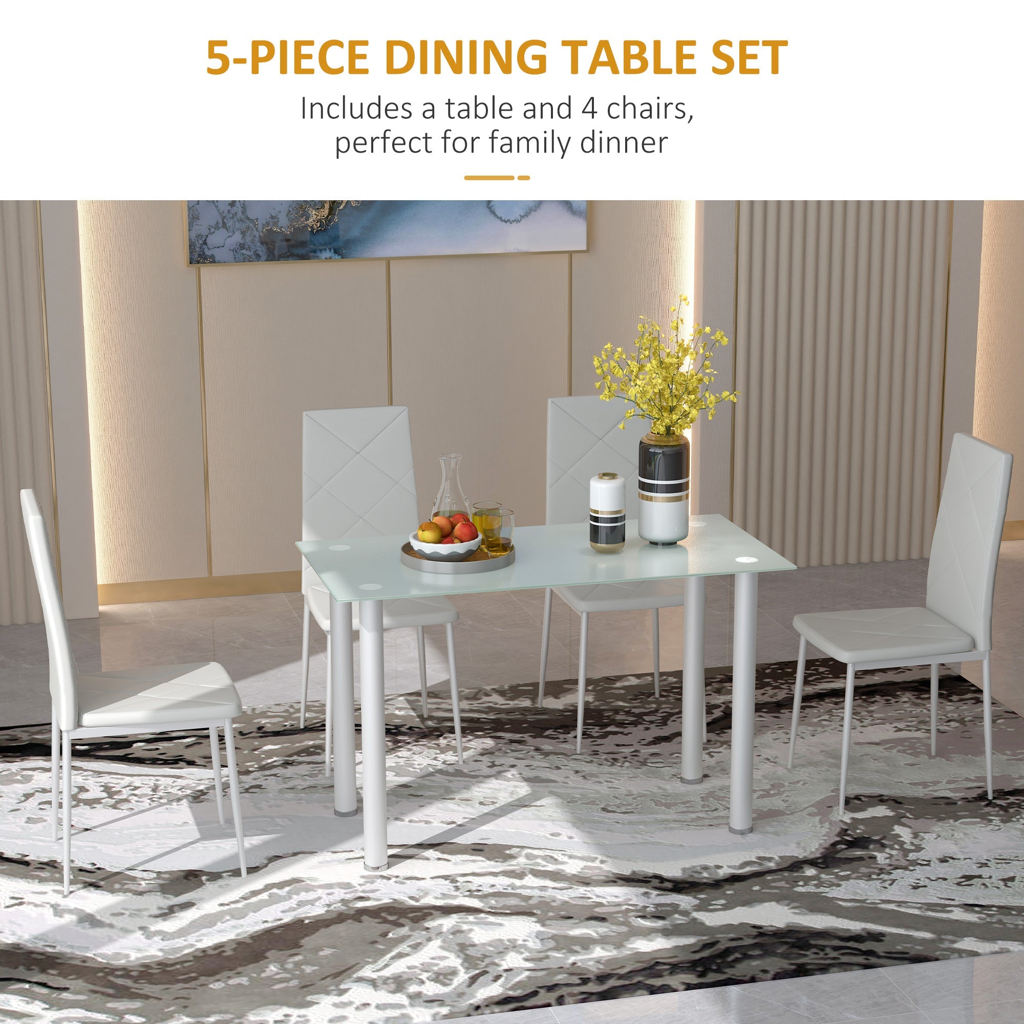 Adam Modern Space-Saving Dining Set for 4-White