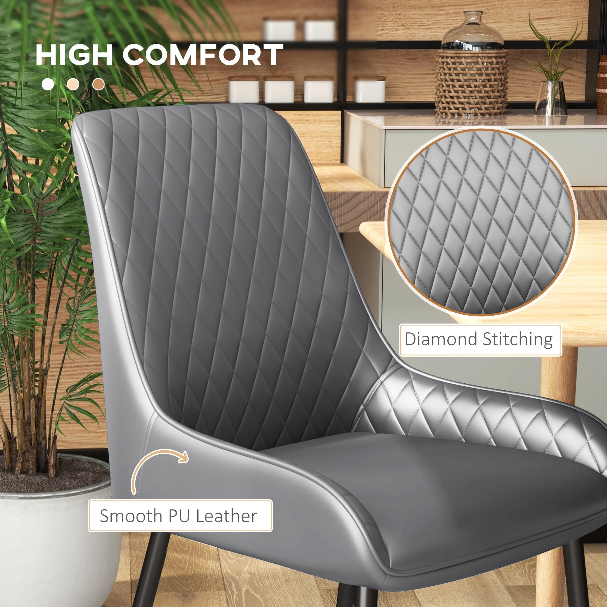 Blake Vegan Leather Modern Dining Chairs with Diamond Tufting-Set of 4-Grey