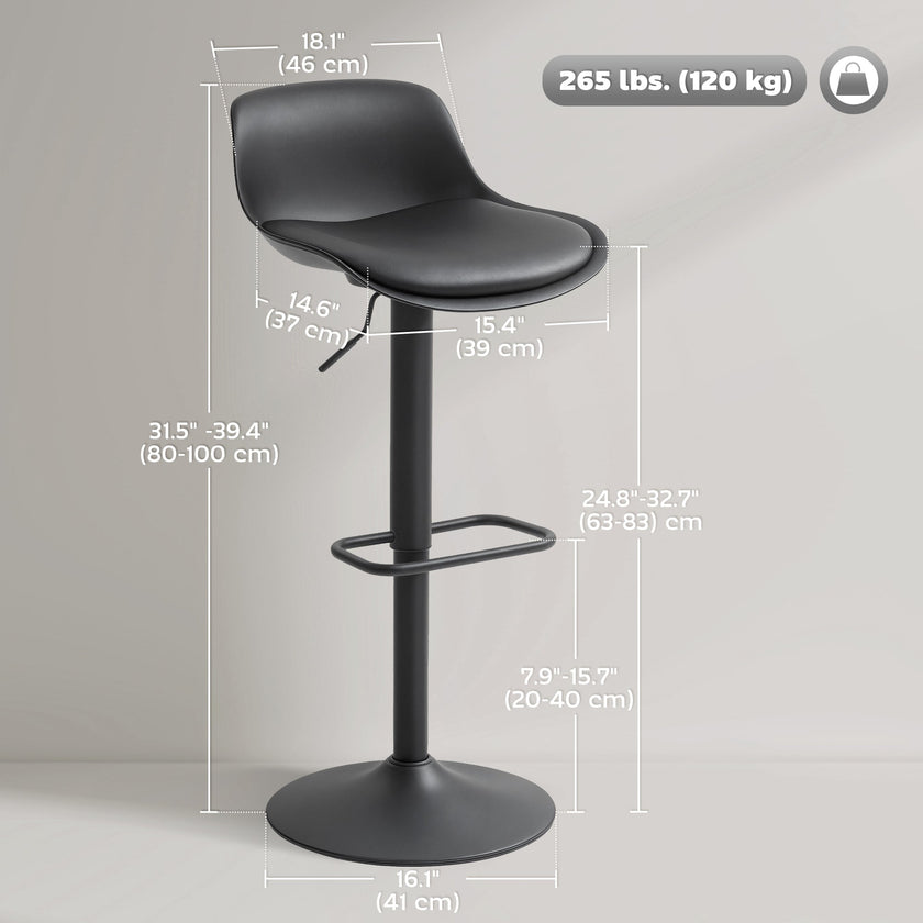 Zee Counter Height/Bar Stools Set of 2 with Adjustable Height and Swivel Seat-Black
