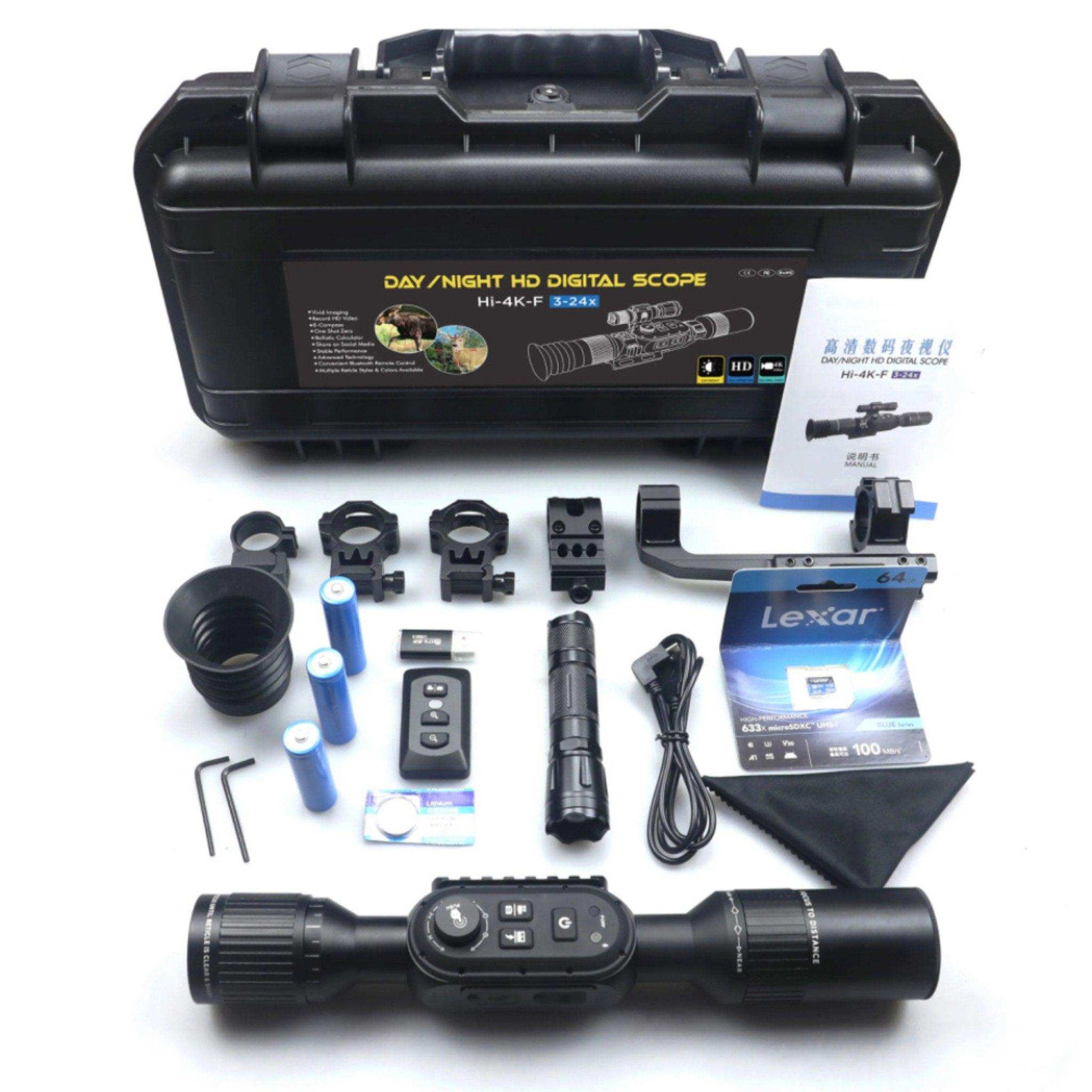 Tactical Night Vision Scope Monocular 3-24X Sony 4K Sensor Digital Day/Night WiFi iOS & Android