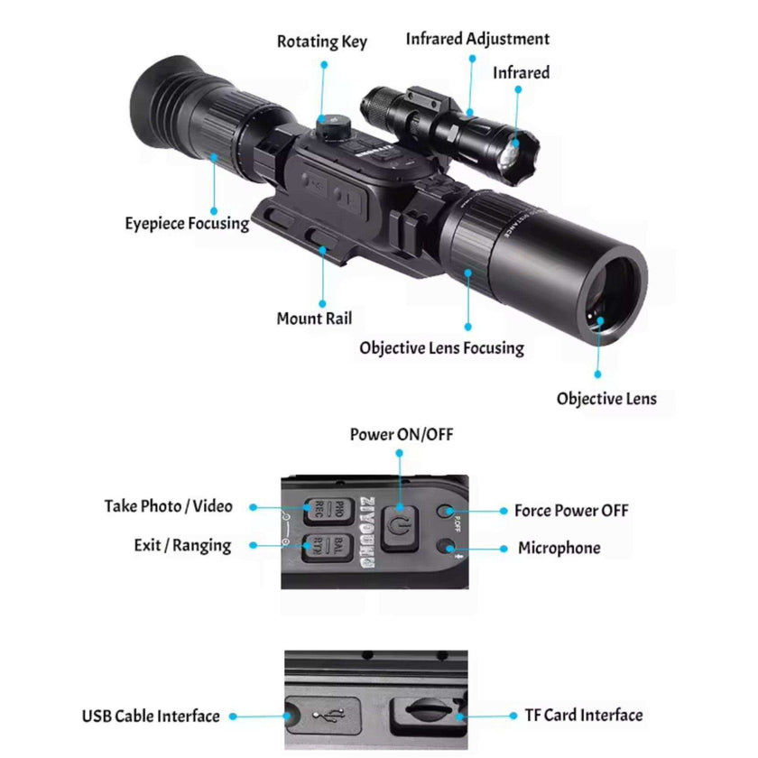 Tactical Night Vision Scope Monocular 3-24X Sony 4K Sensor Digital Day/Night WiFi iOS & Android