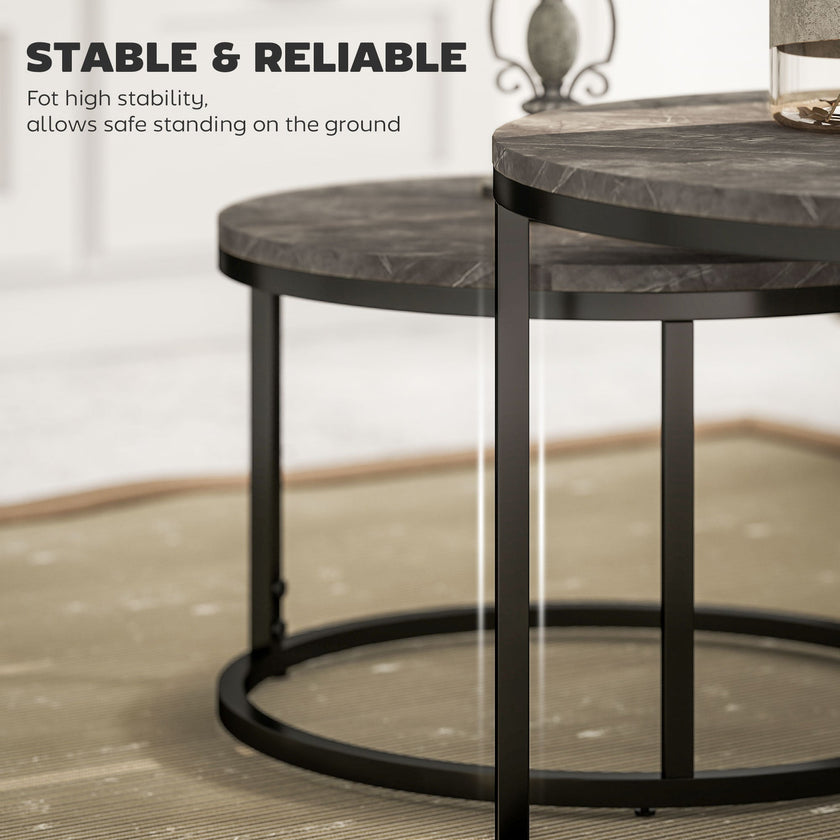 Zephyr Modern Nesting Coffee Table with Faux Marble Top-Grey