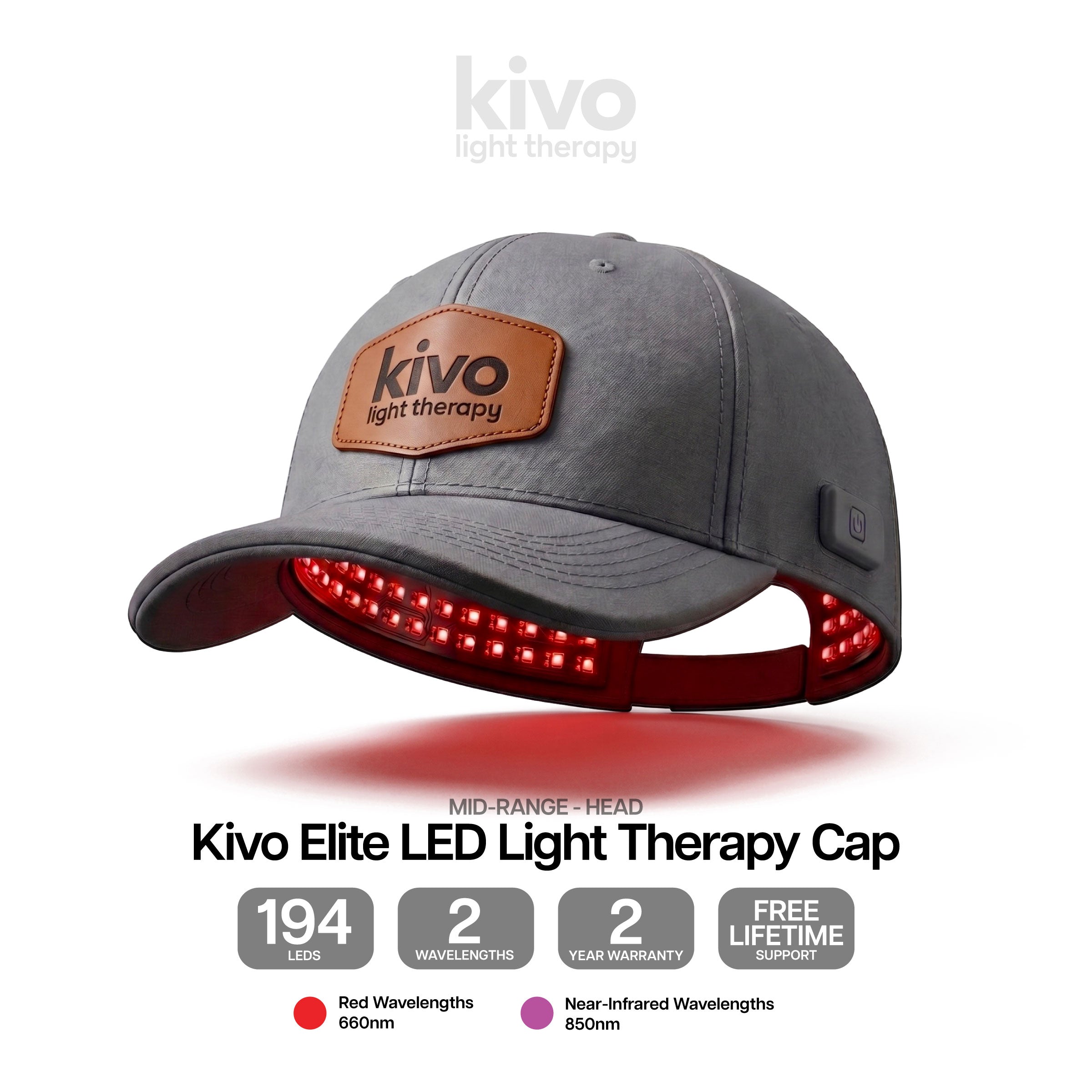 Kivo Red & Near-Infrared LED Therapy Cap - Portable & Battery-Powered