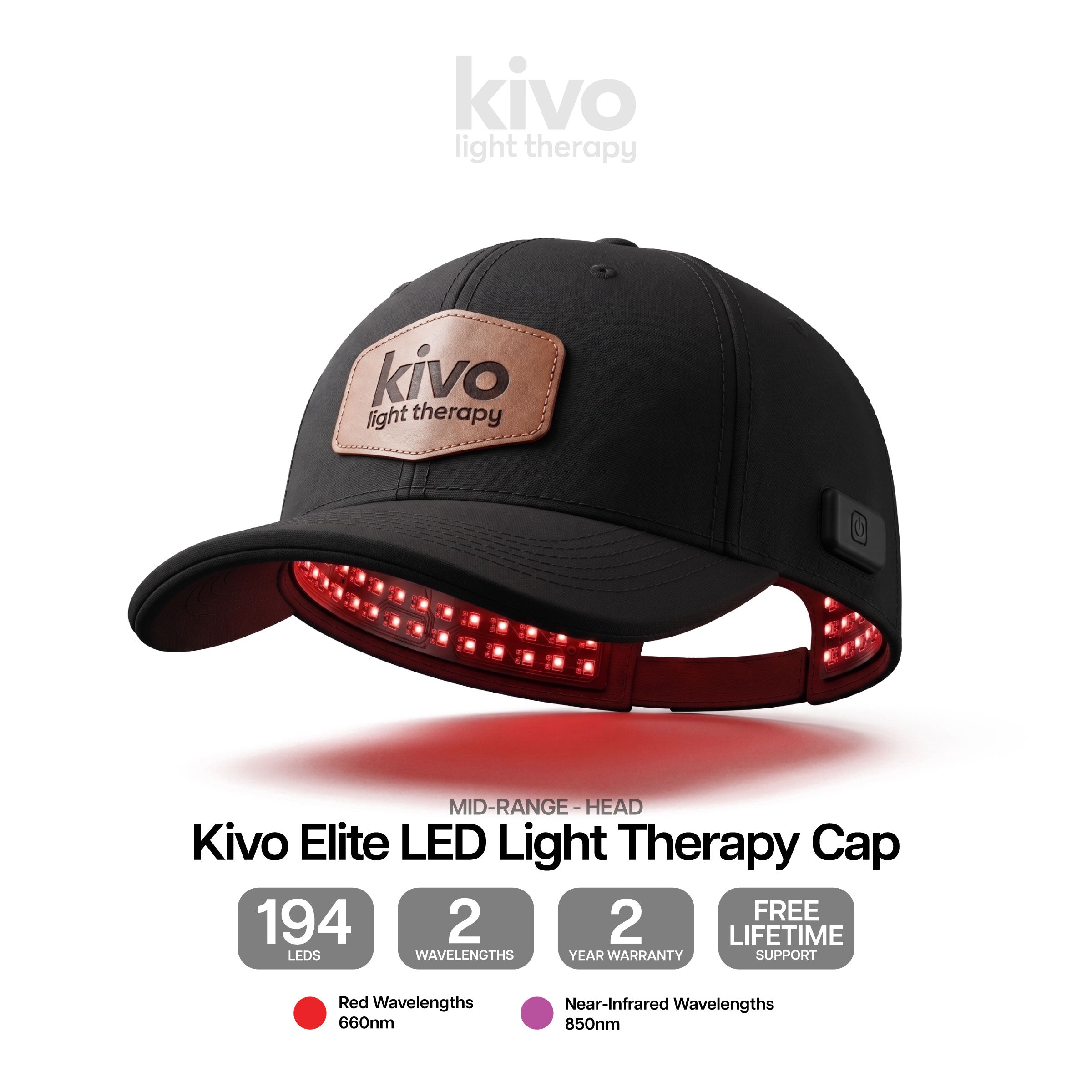 Kivo Red & Near-Infrared LED Therapy Cap - Portable & Battery-Powered
