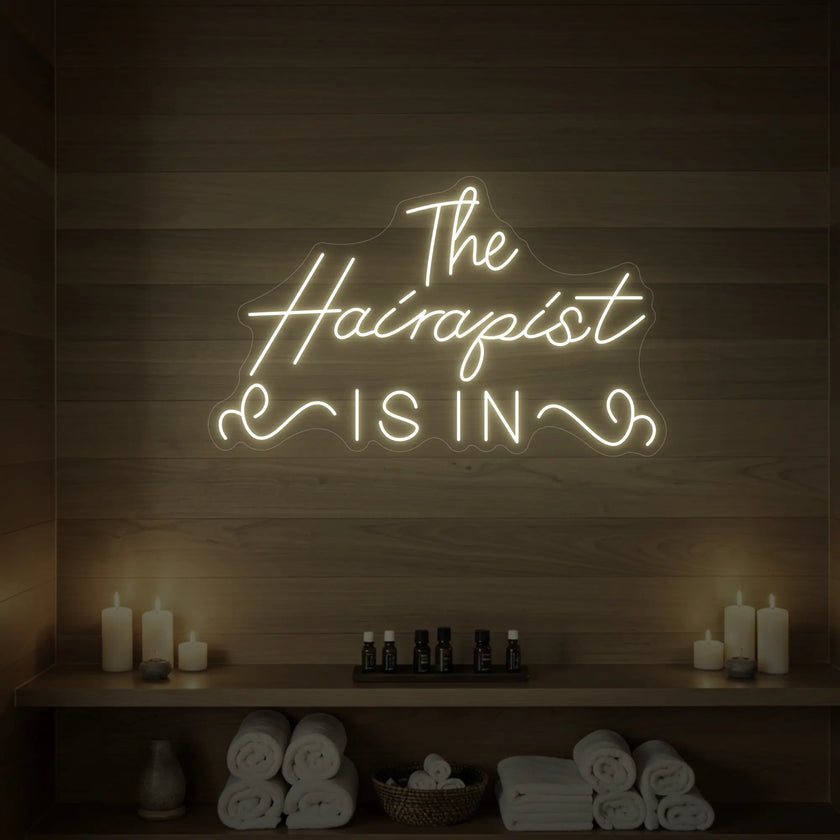 The Hairapist Is In Neon Sign