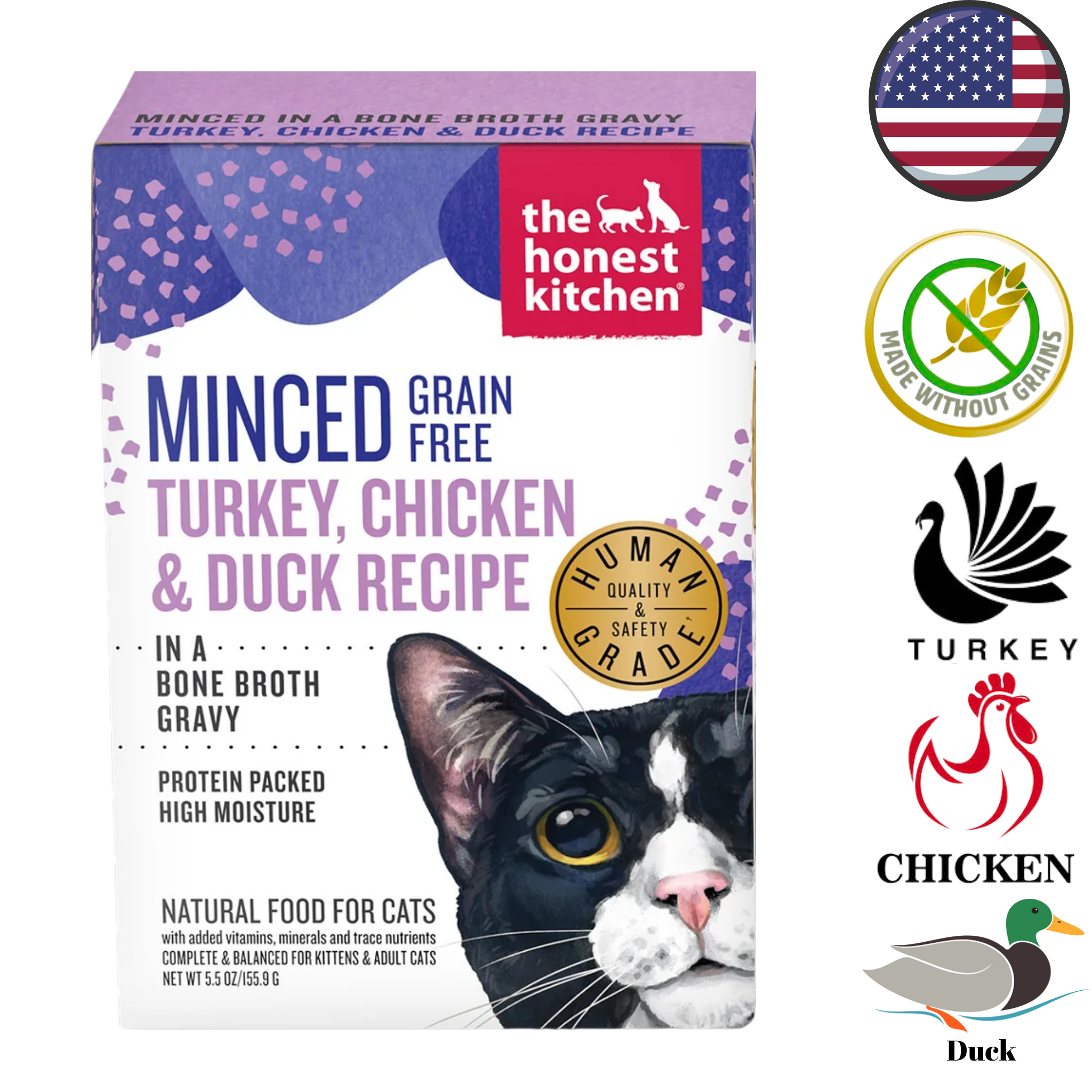 The Honest Kitchen - Grain Free Minced Turkey, Chicken & Duck In Bone Broth Wet Cat Food