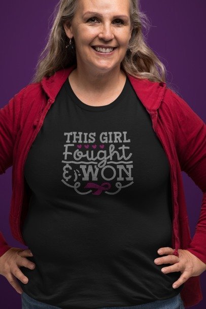 Breast Cancer Survivor Rhinestone Shirt – This Girl Fought and Won Sparkle Bling Tee | Blingdazzel