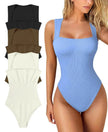 Thread Square Neck Jumpsuit Sleeveless Slim Fit Tank Top Summer Shapewear