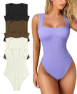 Thread Square Neck Jumpsuit Sleeveless Slim Fit Tank Top Summer Shapewear