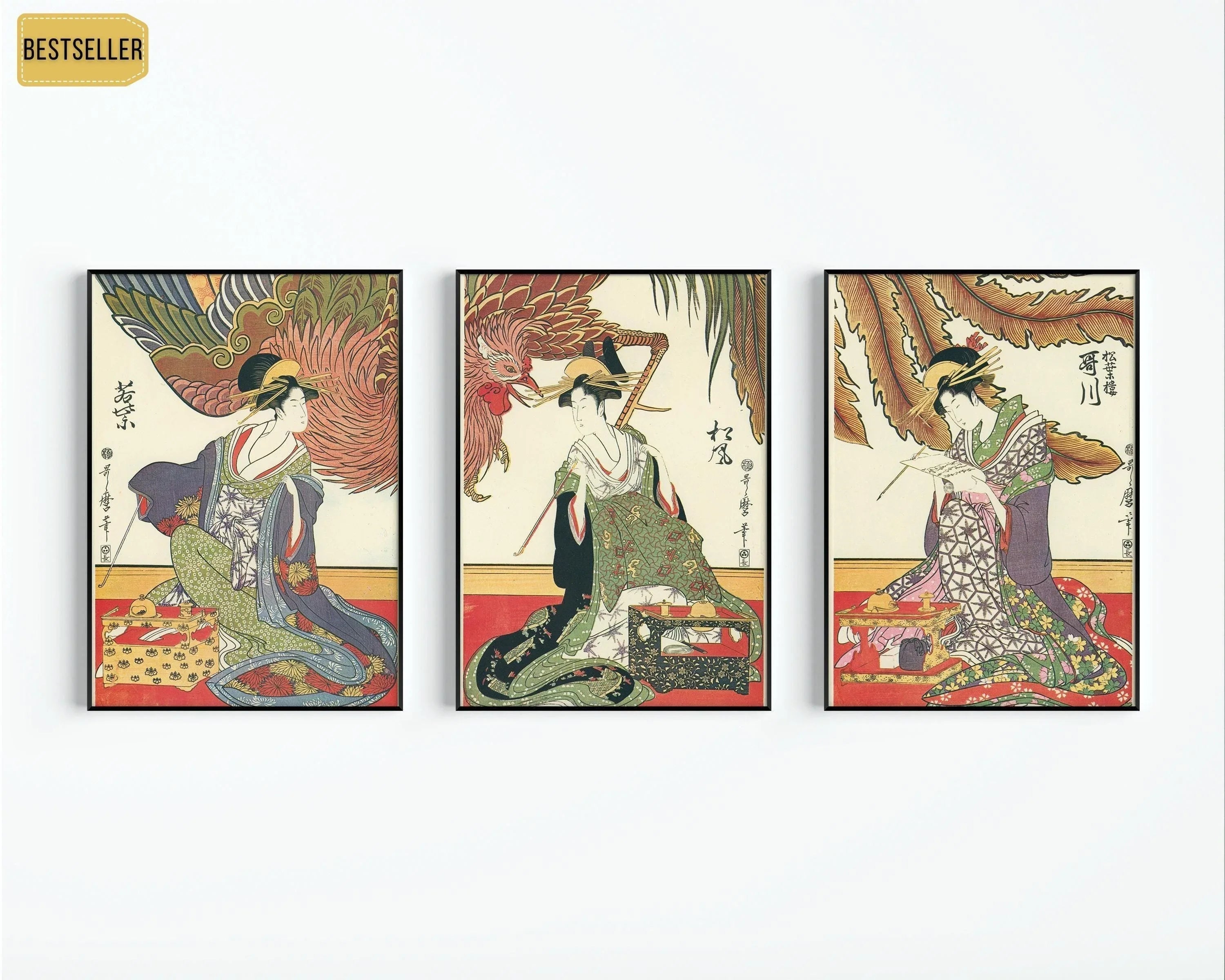 Three Beauties | STATEMENT TRIO Vintage Japanese Woodblock Art available framed or unframed