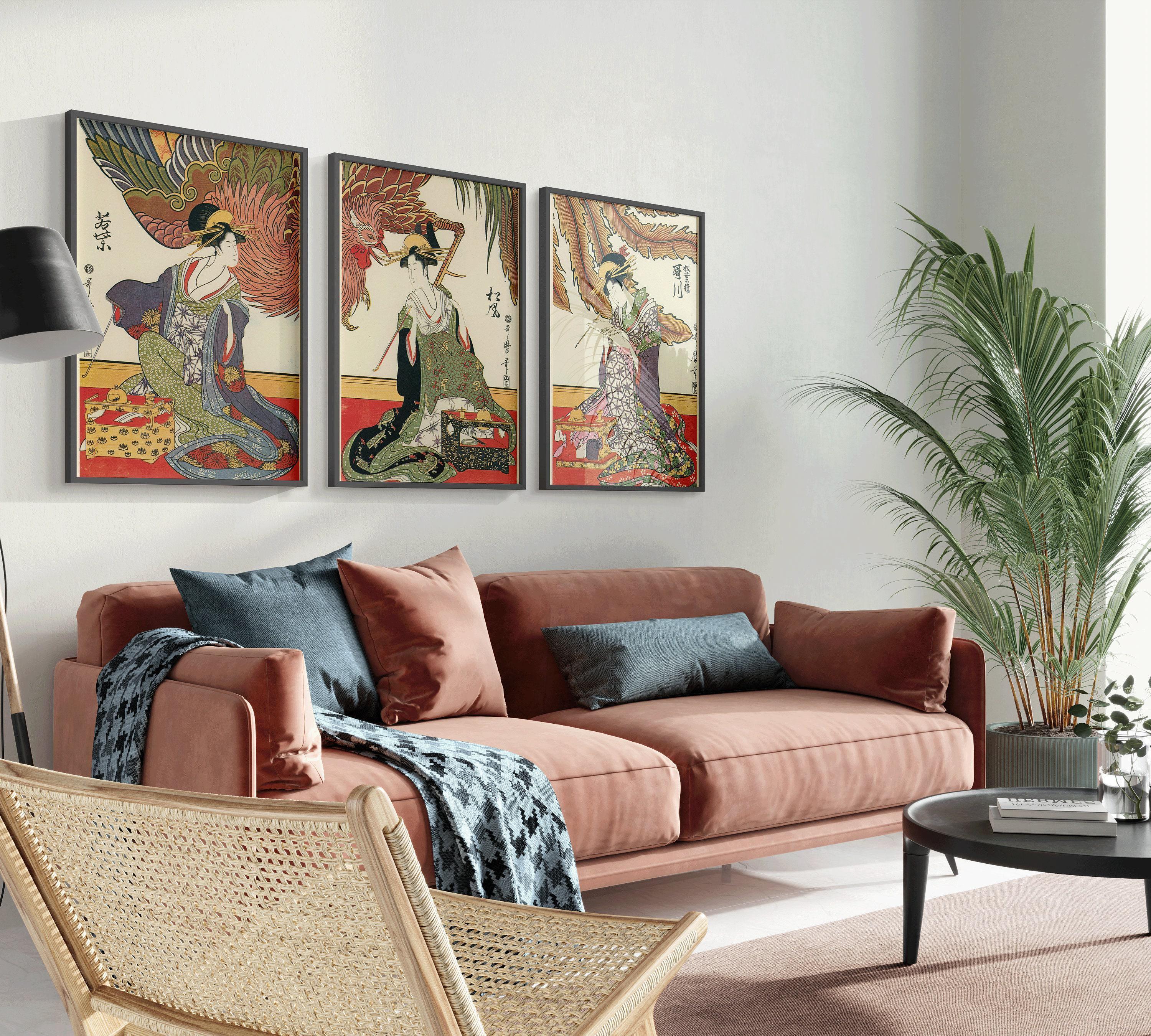 Three Beauties | STATEMENT TRIO Vintage Japanese Woodblock Art available framed or unframed