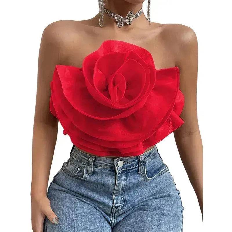 Three-dimensional Organza Flower Small Sling Chest-wrapped Vest