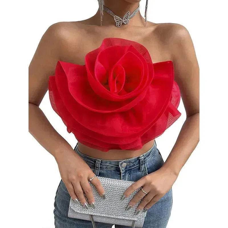 Three-dimensional Organza Flower Small Sling Chest-wrapped Vest