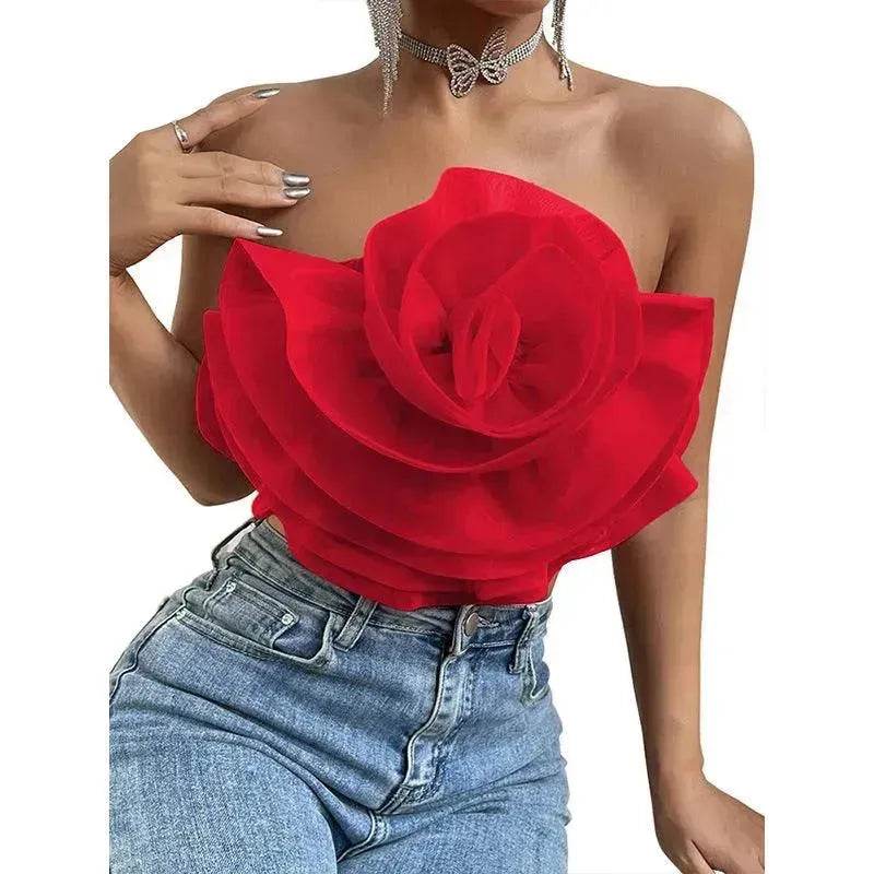 Three-dimensional Organza Flower Small Sling Chest-wrapped Vest
