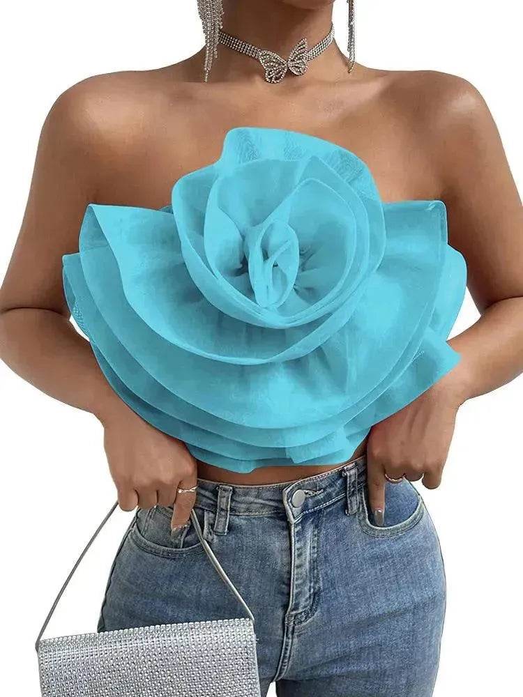 Three-dimensional Organza Flower Small Sling Chest-wrapped Vest