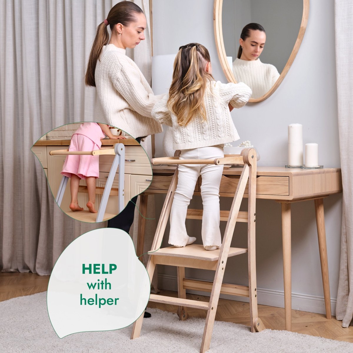 Toddler Tower : Tabouret d'appoint pliable pour tout-petits - Beige