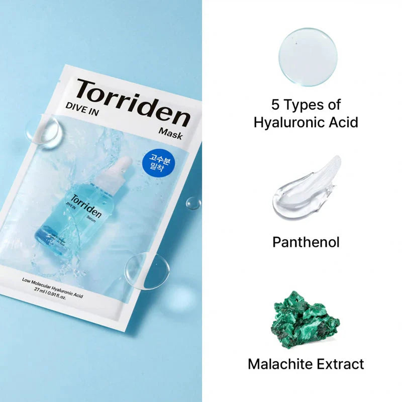 Torriden Dive-In Low Molecular Hyaluronic Acid Mask Pack - 1 BOX / 10 PCS