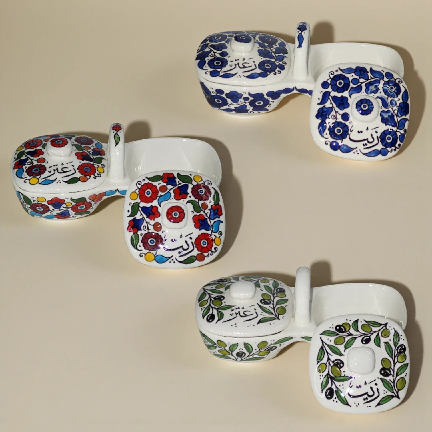 Olive Oil & Za’atar Plates Set – Handmade Ceramic Serving Dish (12×11.5×23.5 cm), 3 Colors