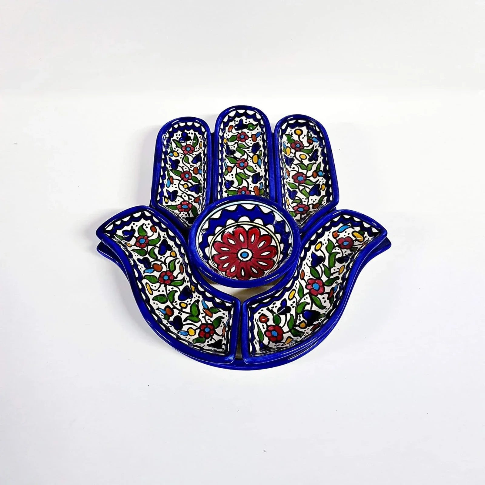 Palestinian Hand Nuts Tray 32×32×10 cm – Handmade Ceramic Serving Platter, Multi-Compartment Snack Tray & Decorative Centerpiece