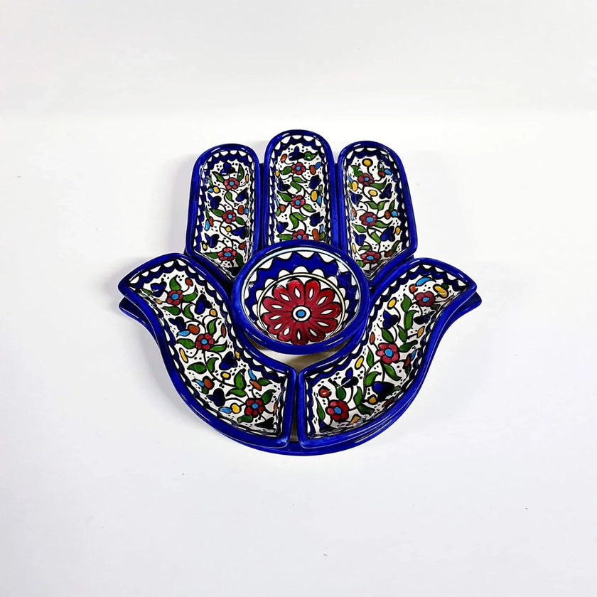 Palestinian Hand Nuts Tray 32×32×10 cm – Handmade Ceramic Serving Platter, Multi-Compartment Snack Tray & Decorative Centerpiece