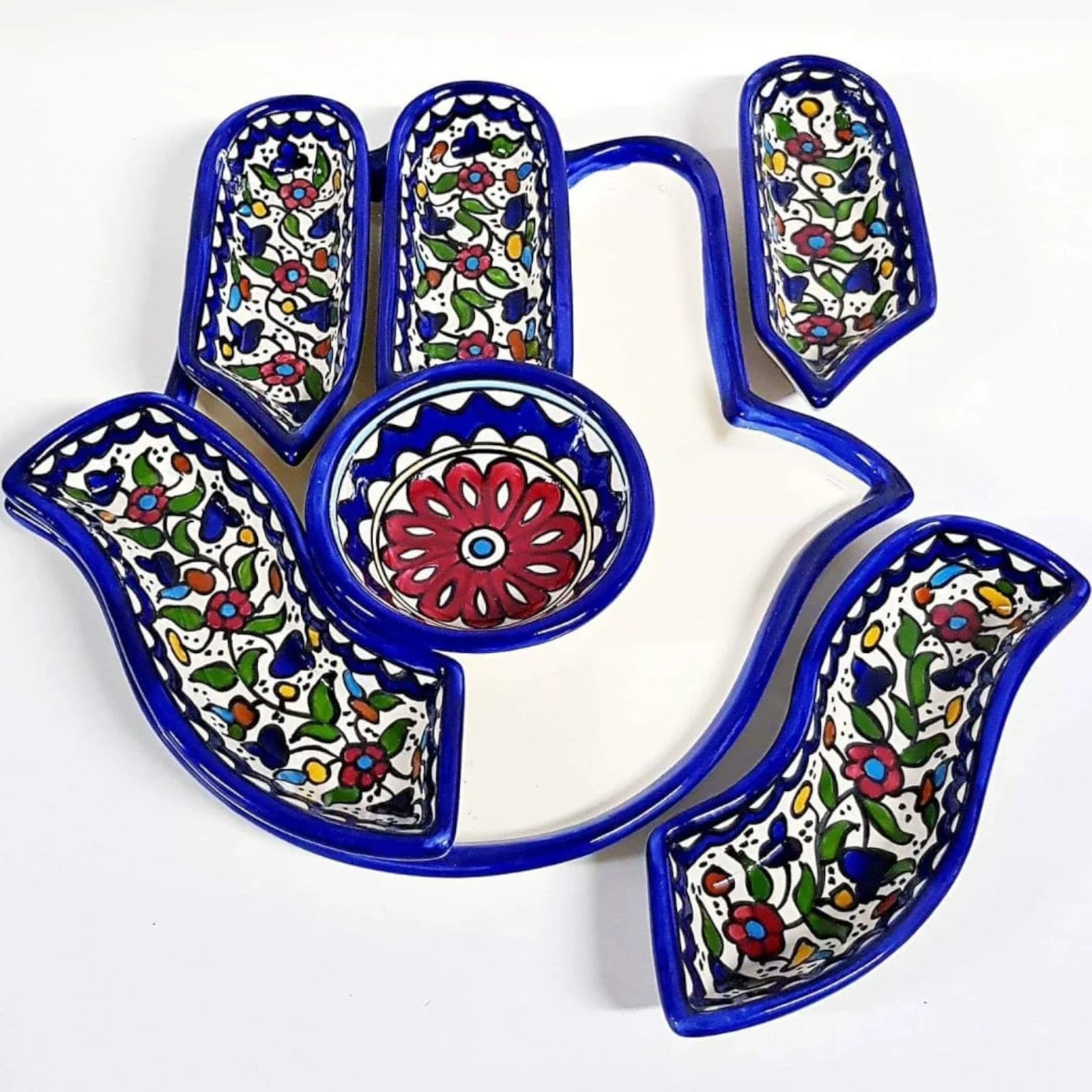 Palestinian Hand Nuts Tray 32×32×10 cm – Handmade Ceramic Serving Platter, Multi-Compartment Snack Tray & Decorative Centerpiece