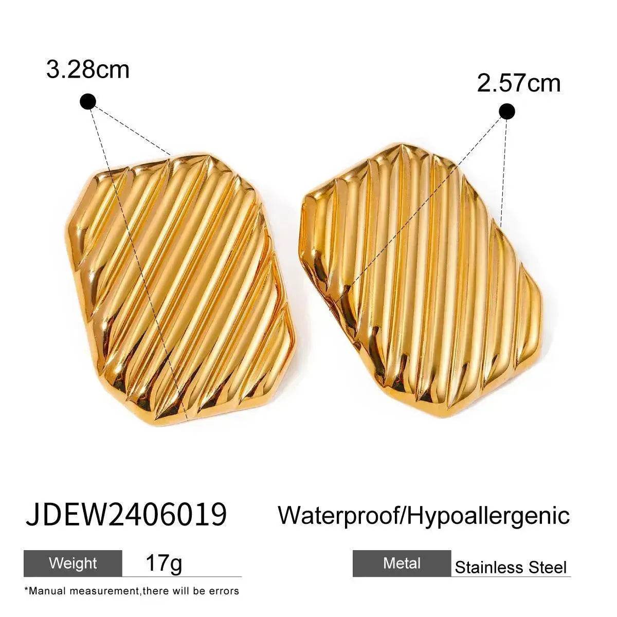 Trendy 18K Gold Stainless Steel Cube Wave Stud Earrings for Women Wedding Earrings