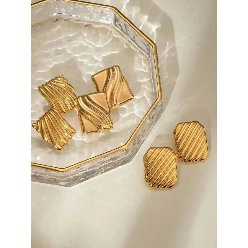 Trendy 18K Gold Stainless Steel Cube Wave Stud Earrings for Women Wedding Earrings