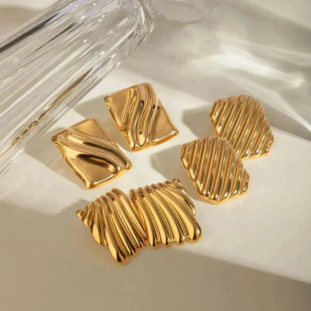 Trendy 18K Gold Stainless Steel Cube Wave Stud Earrings for Women Wedding Earrings