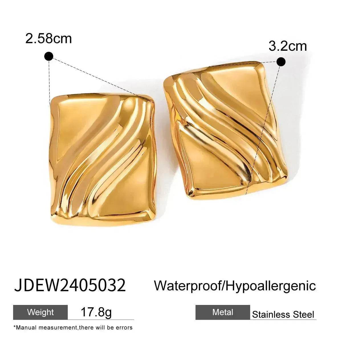 Trendy 18K Gold Stainless Steel Cube Wave Stud Earrings for Women Wedding Earrings