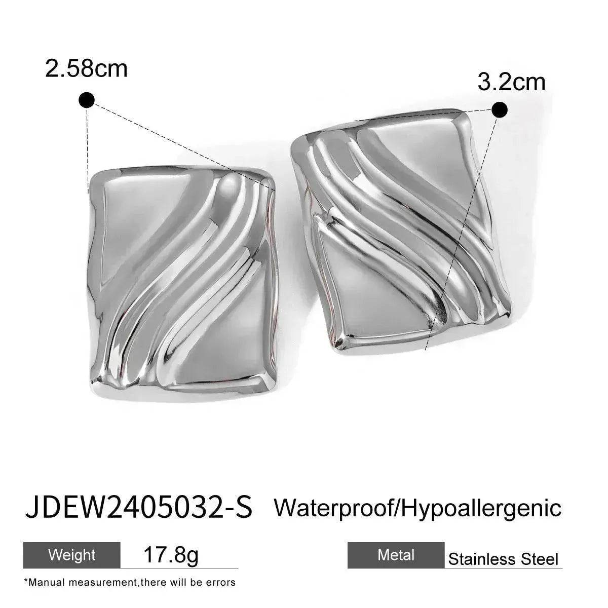 Trendy 18K Gold Stainless Steel Cube Wave Stud Earrings for Women Wedding Earrings