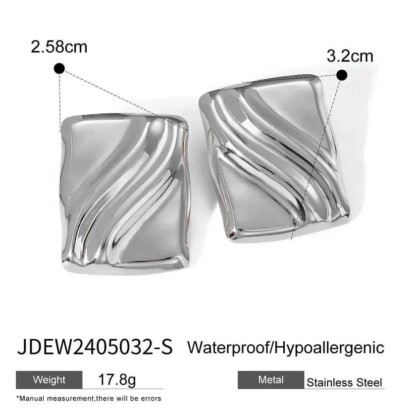 Trendy 18K Gold Stainless Steel Cube Wave Stud Earrings for Women Wedding Earrings