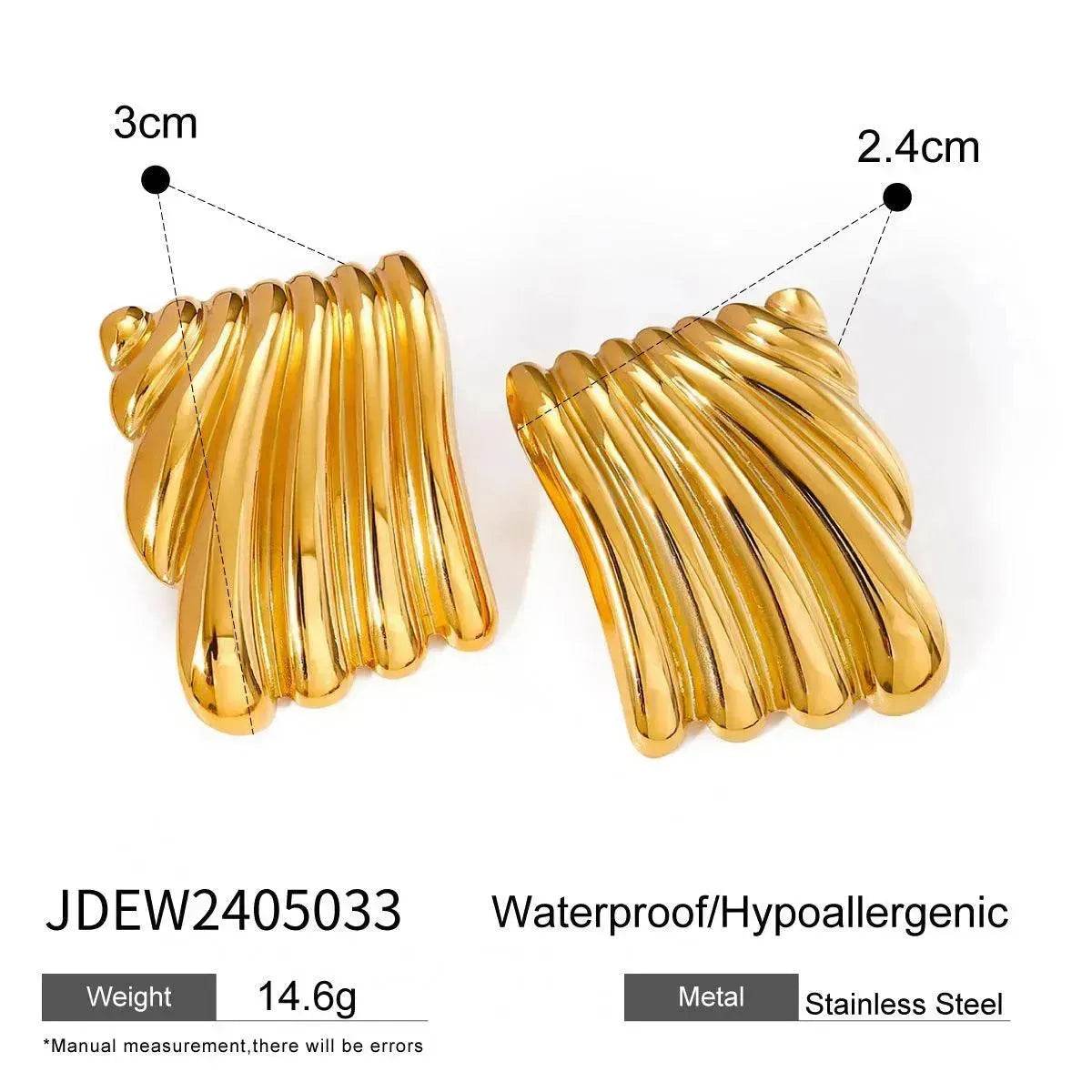 Trendy 18K Gold Stainless Steel Cube Wave Stud Earrings for Women Wedding Earrings