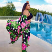 Trendy European and American Ruffle Sleeve Women's Printed Pants Coat Set