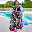 Trendy European and American Ruffle Sleeve Women's Printed Pants Coat Set