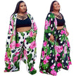 Trendy European and American Ruffle Sleeve Women's Printed Pants Coat Set
