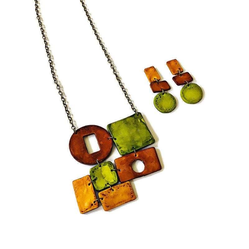 Trendy Earth Tone Earrings in Brown, Yellow and Green- 