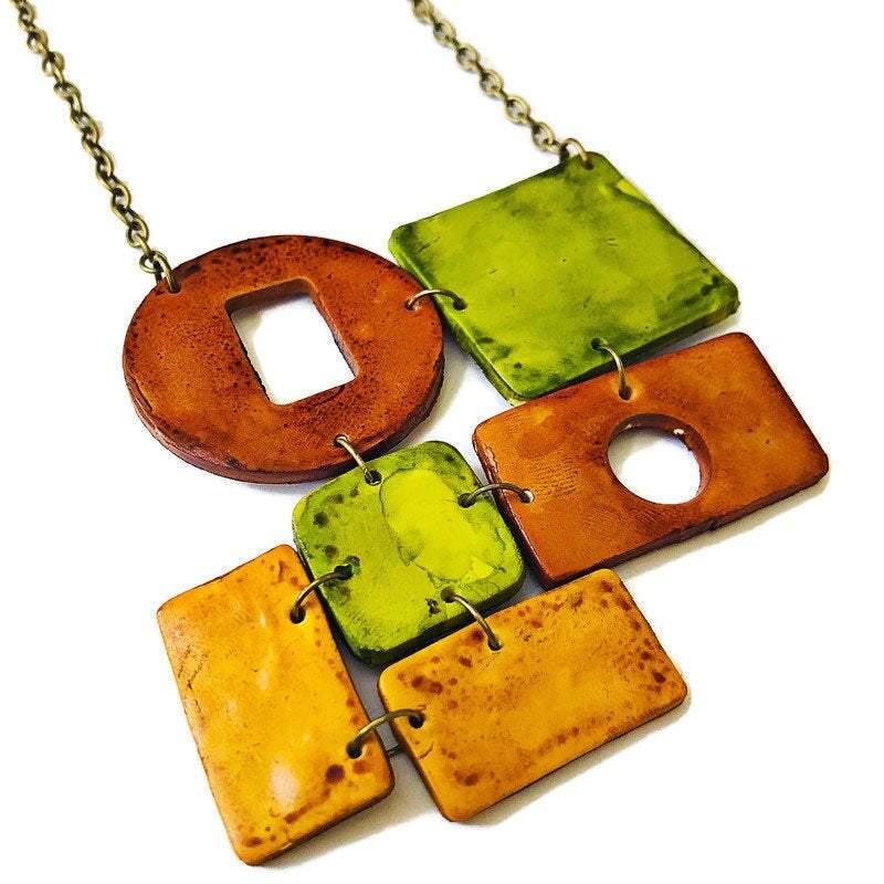 Trendy Earth Tone Earrings in Brown, Yellow and Green- 