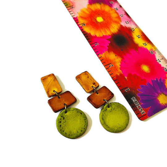 Trendy Earth Tone Earrings in Brown, Yellow and Green- 
