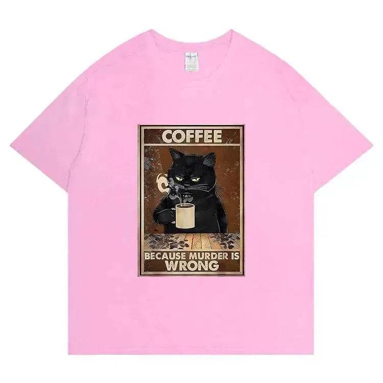 Trendy Short Sleeve  Cat Poster Printed  Unisex Casual T-shirt