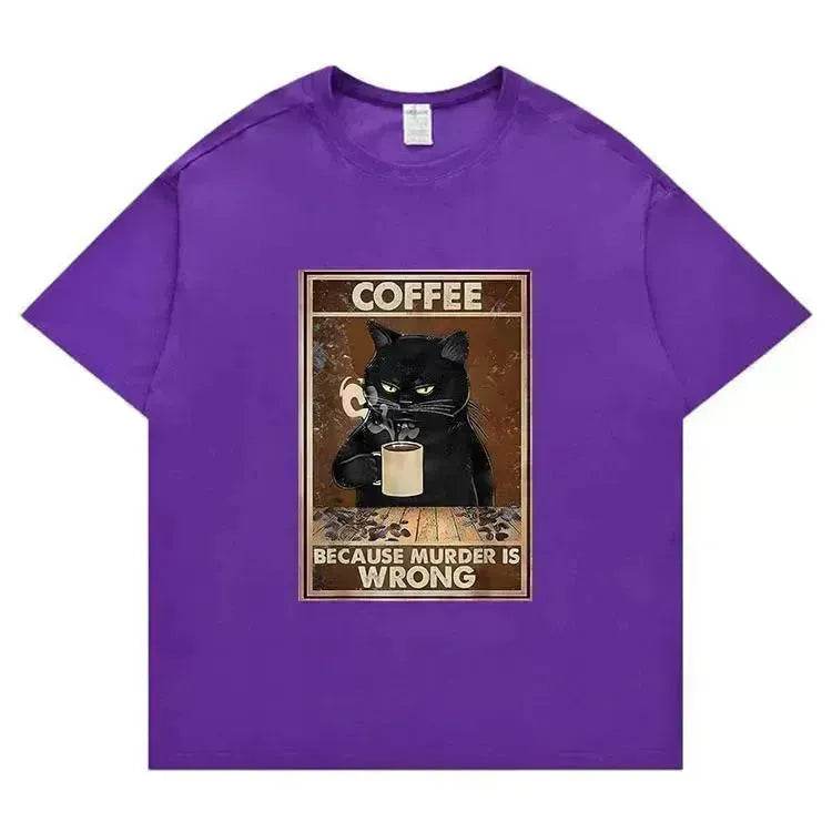 Trendy Short Sleeve  Cat Poster Printed  Unisex Casual T-shirt