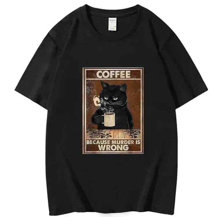 Trendy Short Sleeve  Cat Poster Printed  Unisex Casual T-shirt
